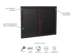 Ghent Indoor/Outdoor Enclosed Vinyl Letter Board, Bronze Aluminum Frame, 3'H x 5'W, 2 Door, Black (GHE-PB23660BX-BK)