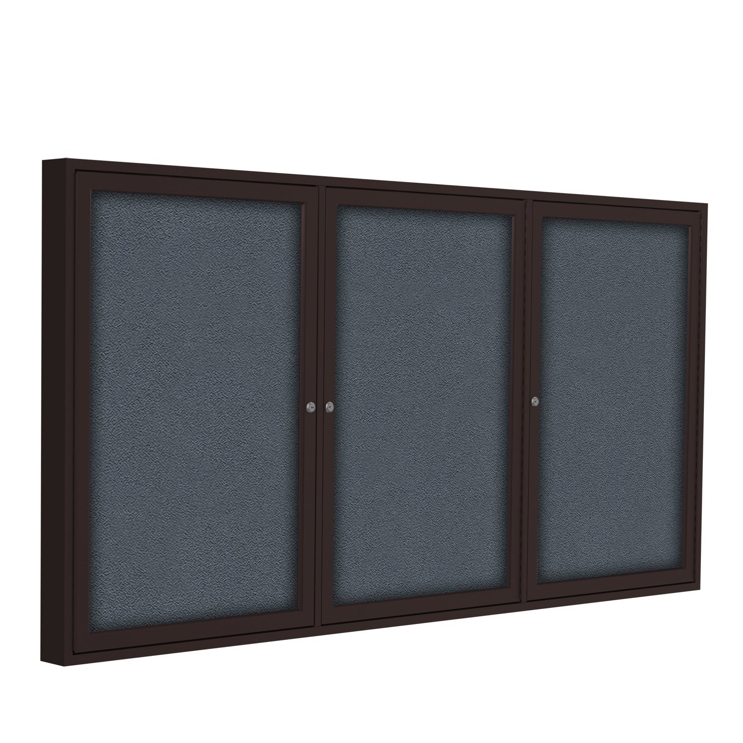 Ghent 3 Door Enclosed Fabric Bulletin Board, Bronze Aluminum Frame, 3'H x 6'W (GHE - PB33672F - XX) - SchoolOutlet