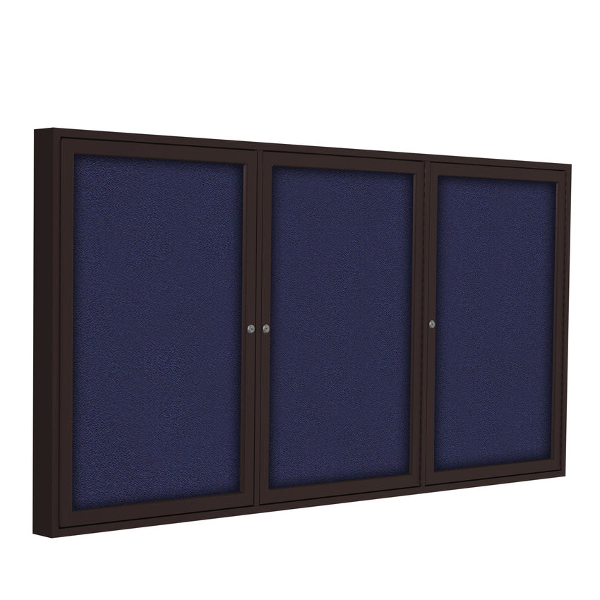 Ghent 3 Door Enclosed Fabric Bulletin Board, Bronze Aluminum Frame, 3'H x 6'W (GHE - PB33672F - XX) - SchoolOutlet