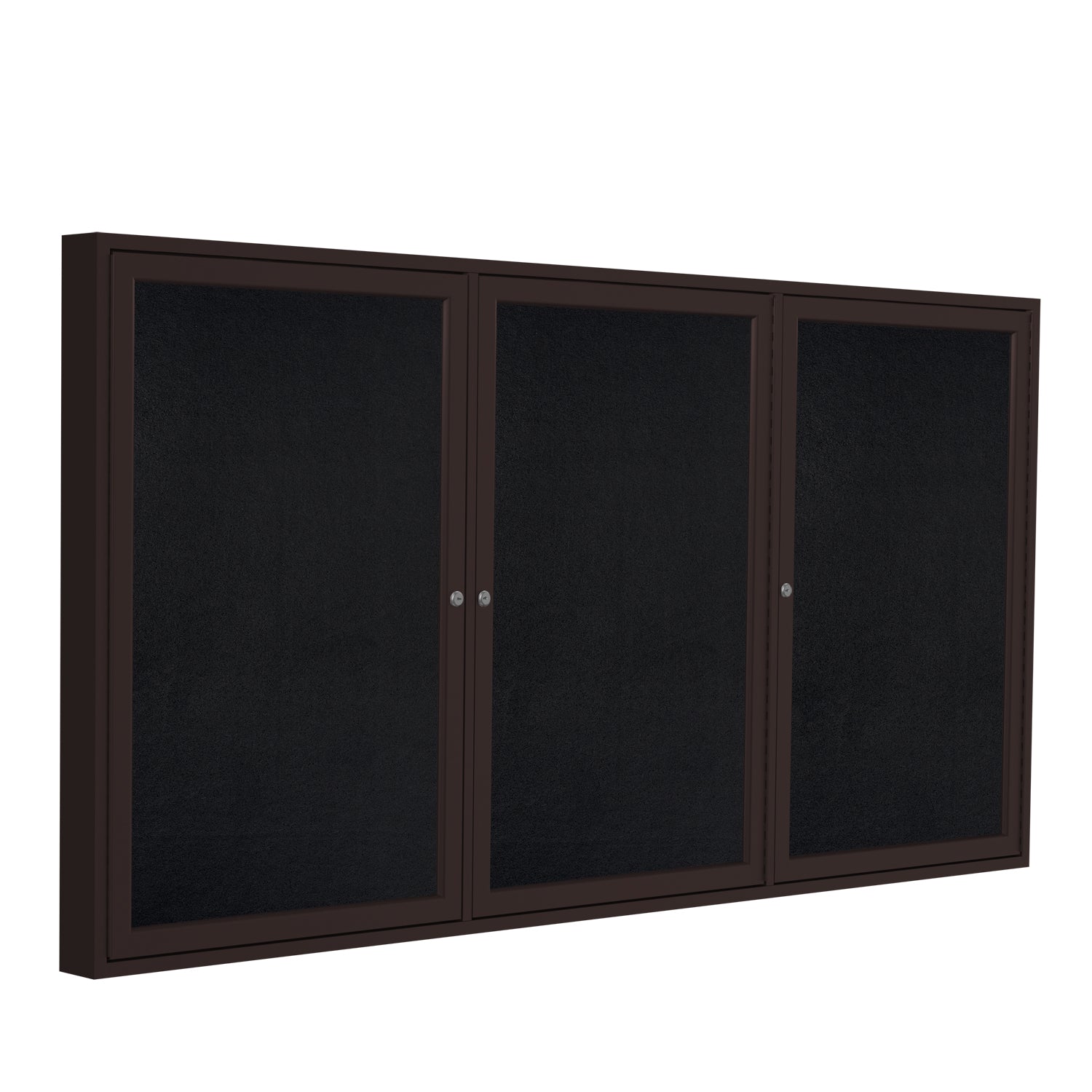 Ghent 3 Door Enclosed Recycled Rubber Bulletin Board, Bronze Aluminum Frame, 3'H x 6'W (GHE - PB33672TR - XX) - SchoolOutlet