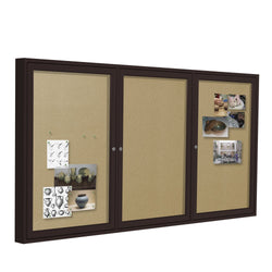 Ghent Indoor/Outdoor Enclosed Vinyl Bulletin Board, Bronze Aluminum Frame, 3'H x 6'W, 3 Door (GHE-PB33672VX-XXX)