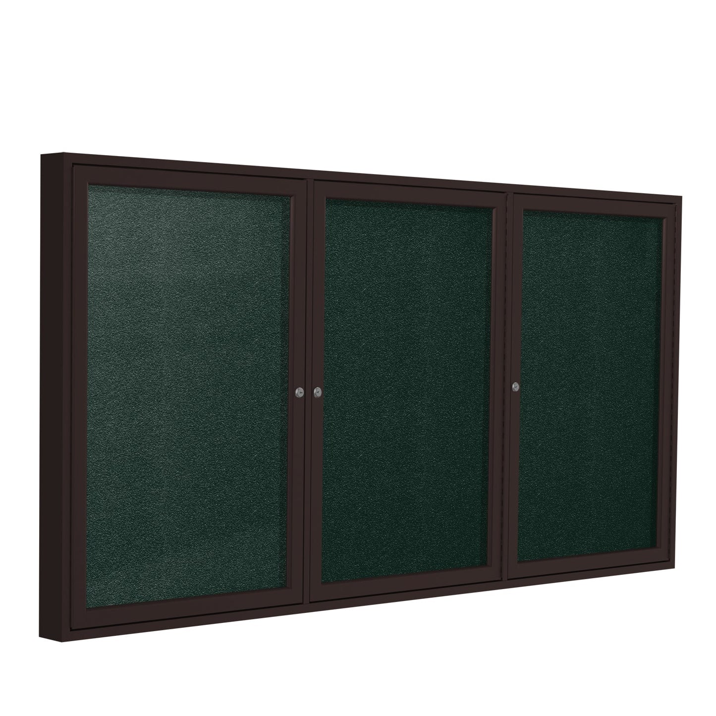 Ghent Indoor/Outdoor Enclosed Vinyl Bulletin Board, Bronze Aluminum Frame, 3'H x 6'W, 3 Door (GHE - PB33672VX - XXX) - SchoolOutlet
