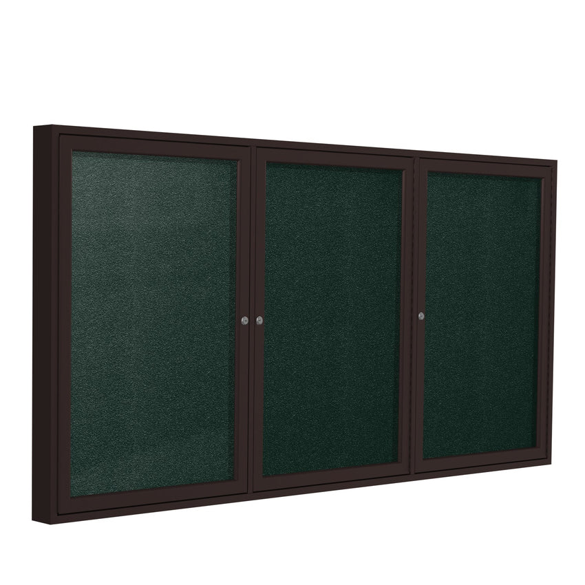 Ghent Indoor/Outdoor Enclosed Vinyl Bulletin Board, Bronze Aluminum Frame, 3'H x 6'W, 3 Door (GHE - PB33672VX - XXX) - SchoolOutlet