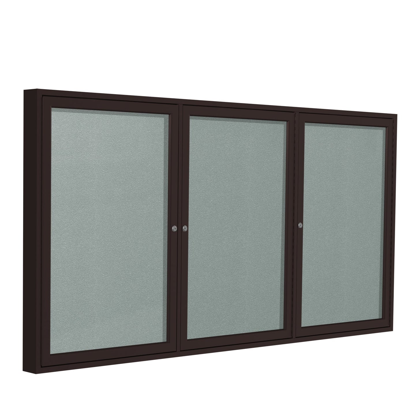 Ghent Indoor/Outdoor Enclosed Vinyl Bulletin Board, Bronze Aluminum Frame, 3'H x 6'W, 3 Door (GHE - PB33672VX - XXX) - SchoolOutlet