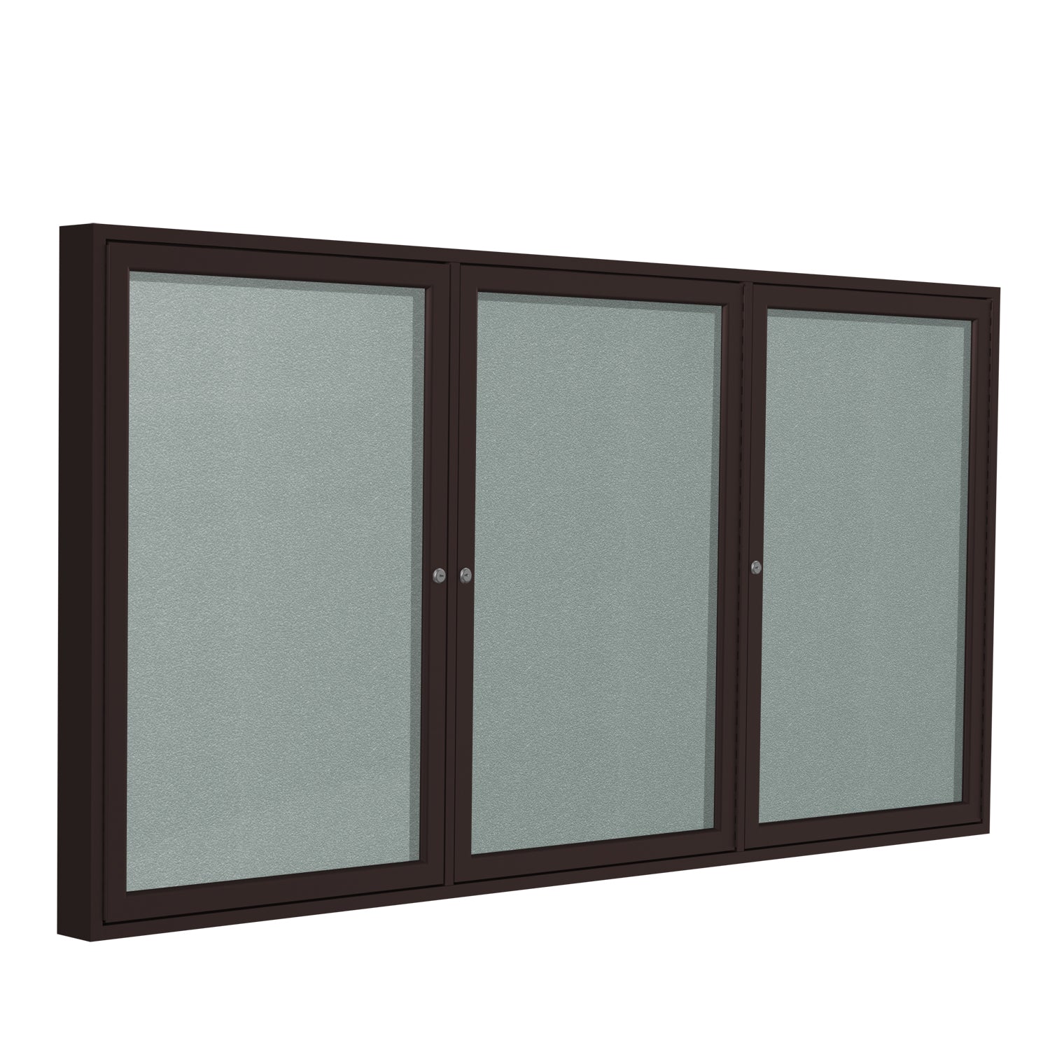 Ghent Indoor/Outdoor Enclosed Vinyl Bulletin Board, Bronze Aluminum Frame, 3'H x 6'W, 3 Door (GHE - PB33672VX - XXX) - SchoolOutlet