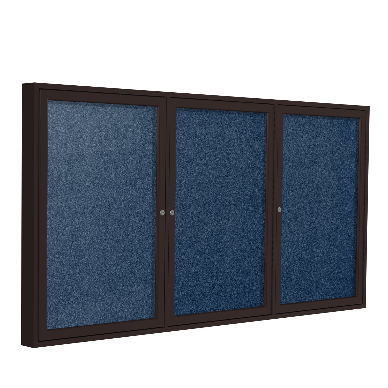 Ghent Indoor/Outdoor Enclosed Vinyl Bulletin Board, Bronze Aluminum Frame, 3'H x 6'W, 3 Door (GHE - PB33672VX - XXX) - SchoolOutlet