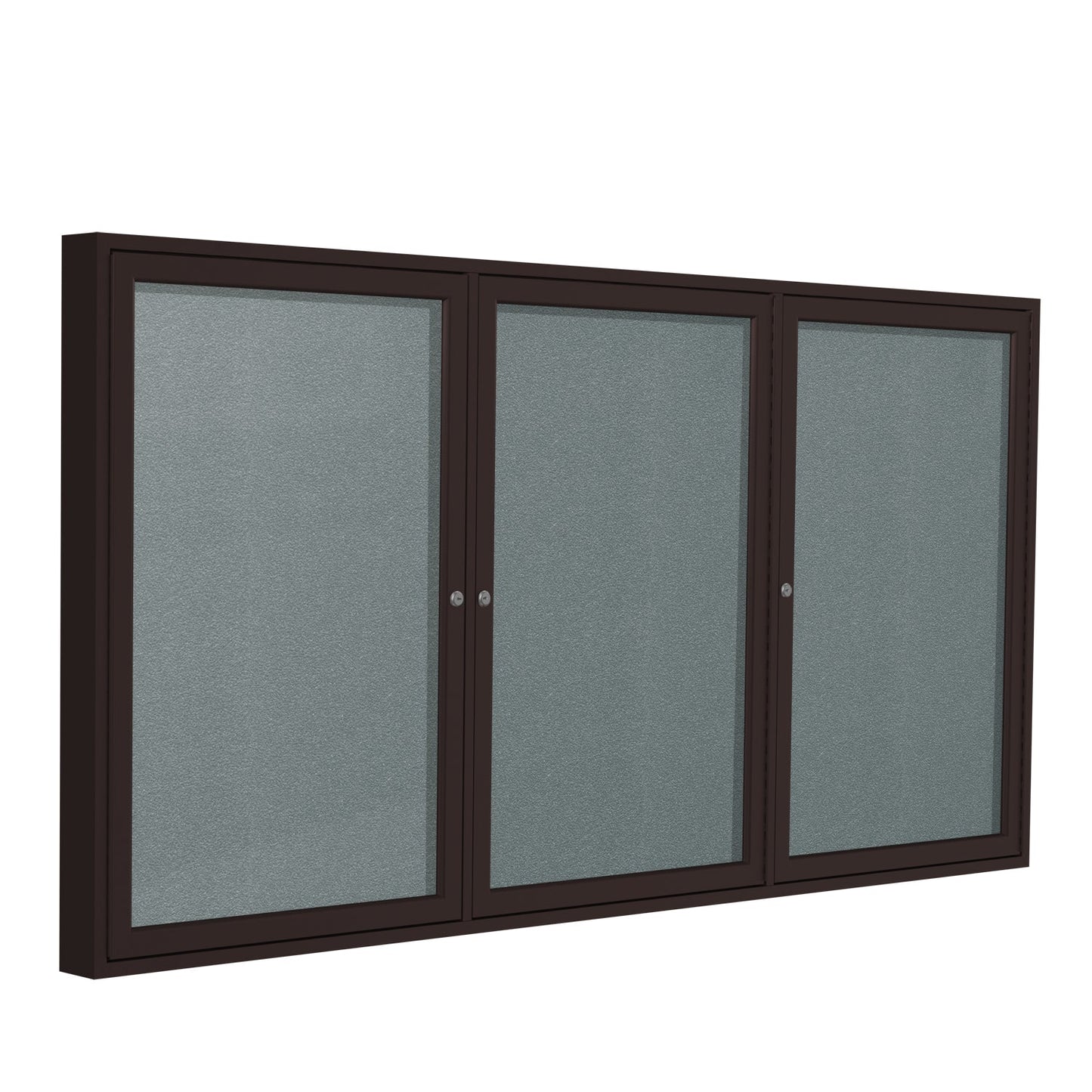 Ghent Indoor/Outdoor Enclosed Vinyl Bulletin Board, Bronze Aluminum Frame, 3'H x 6'W, 3 Door (GHE - PB33672VX - XXX) - SchoolOutlet