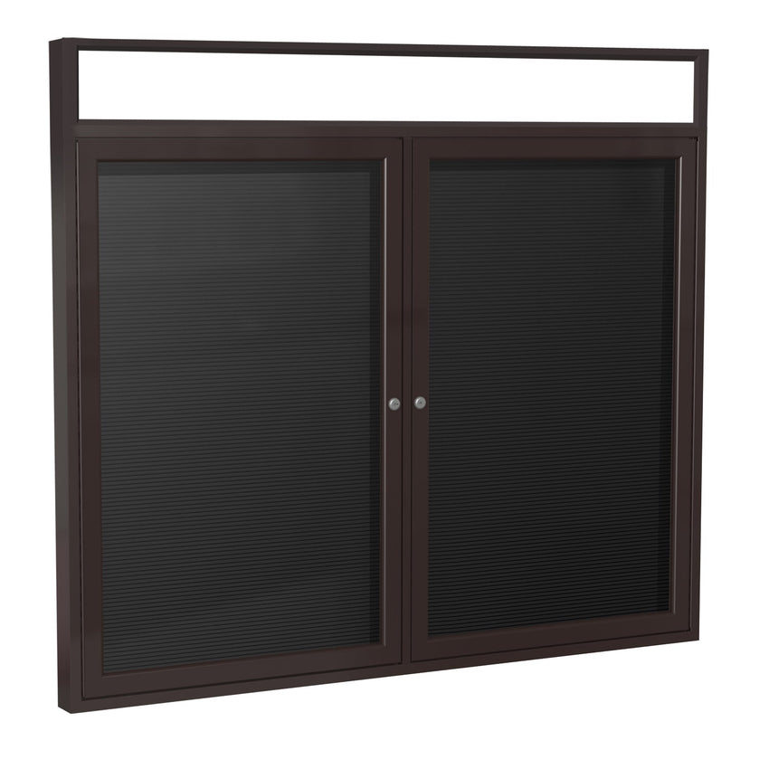 Ghent Indoor/Outdoor Enclosed Vinyl Letter Board, Illuminated Headliner Frame, Bronze Aluminum, 3'H x 4'W, 2 Door, Black (GHE - PBBLX5 - BK) - SchoolOutlet