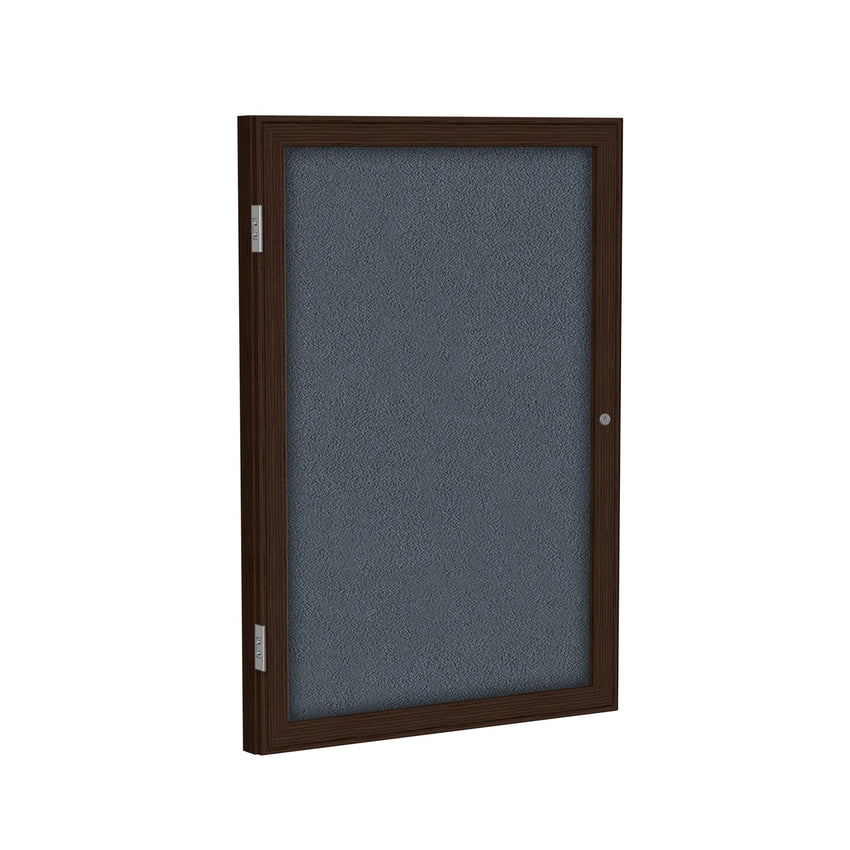 Ghent 1 Door Enclosed Fabric Bulletin Board, Walnut Wood Frame, 3'H x 2'W (GHE - PN13624F - XX) - SchoolOutlet