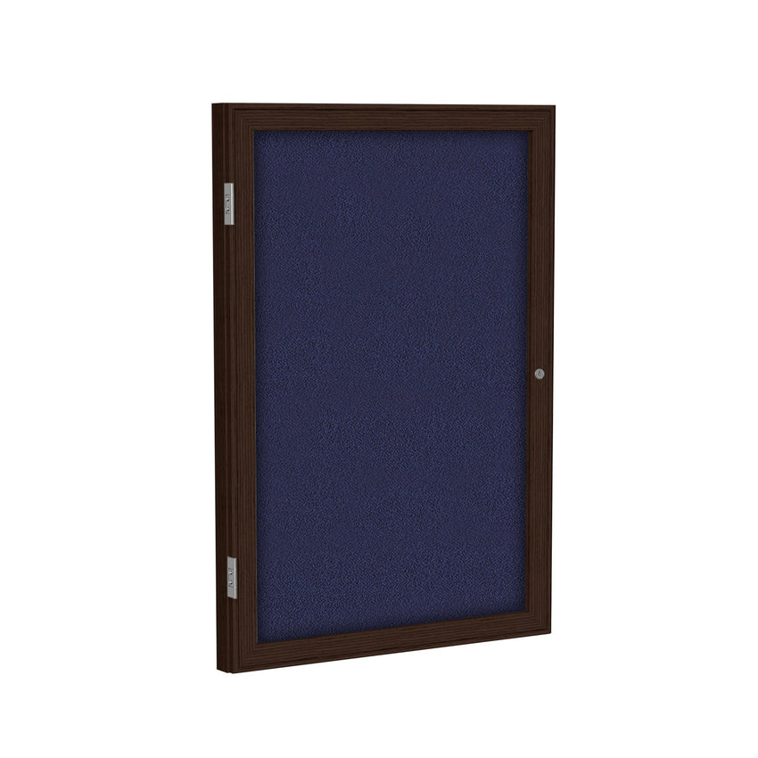 Ghent 1 Door Enclosed Fabric Bulletin Board, Walnut Wood Frame, 3'H x 2'W (GHE - PN13624F - XX) - SchoolOutlet