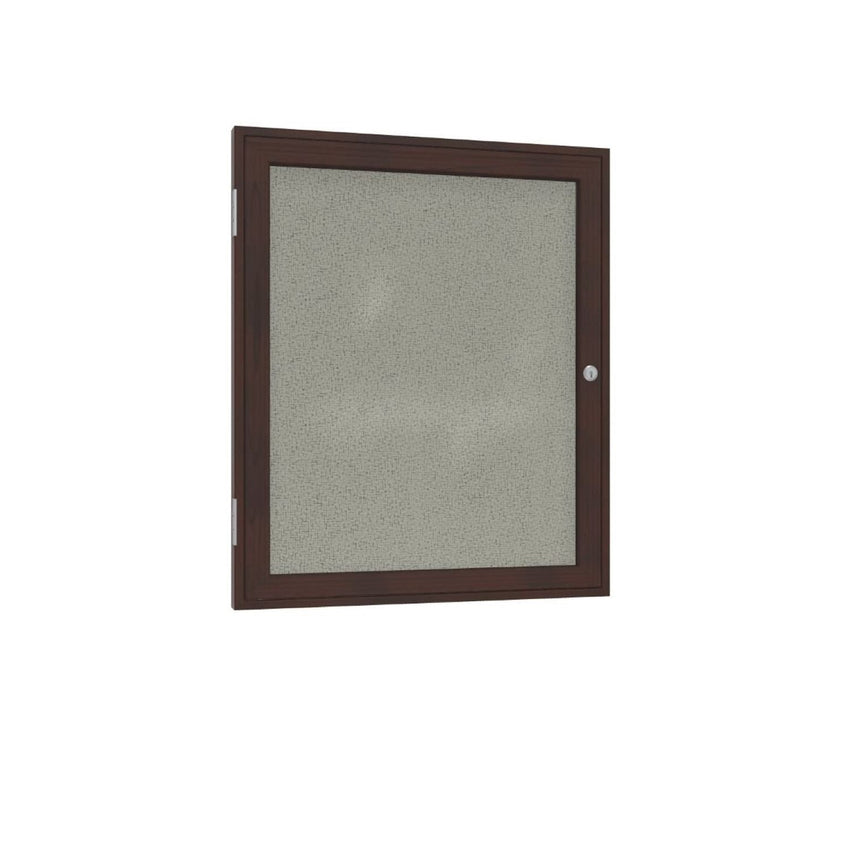 Ghent 1 Door Enclosed Fabric Bulletin Board, Walnut Wood Frame, 3'H x 2'W (GHE - PN13624F - XX) - SchoolOutlet