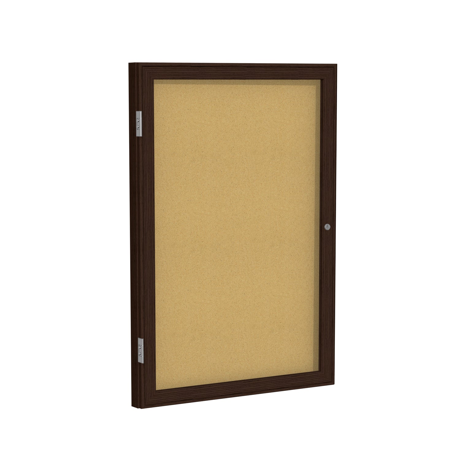 Ghent 1 Door Enclosed Natural Cork Bulletin Board, Walnut Wood Frame, 3'H x 2'W (GHE - PN13624K) - SchoolOutlet