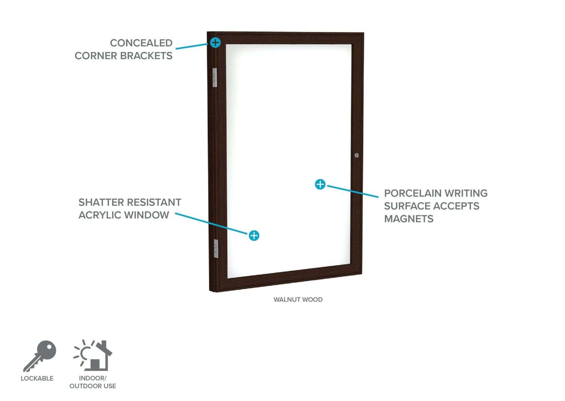 Ghent 1 Door Enclosed Porcelain Whiteboard, Magnetic, Walnut Wood Frame, 3'H x 2'W (GHE - PN13624M - M1) - SchoolOutlet