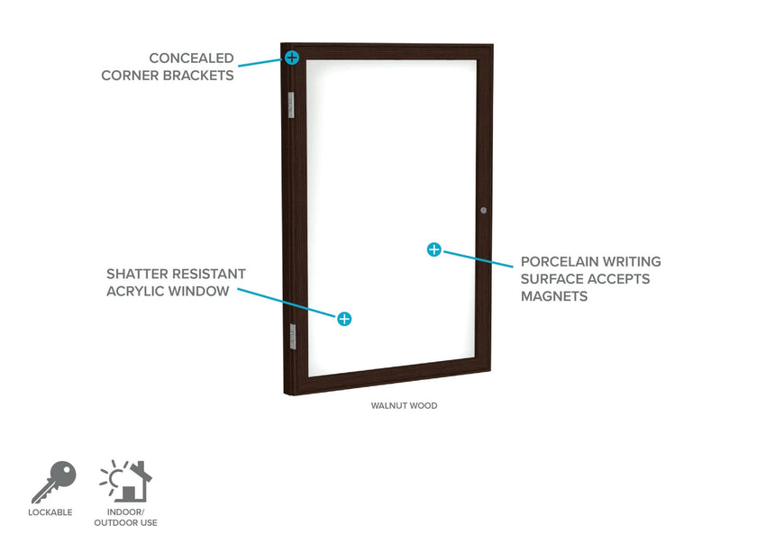 Ghent 1 Door Enclosed Porcelain Whiteboard, Magnetic, Walnut Wood Frame, 3'H x 2'W (GHE - PN13624M - M1) - SchoolOutlet
