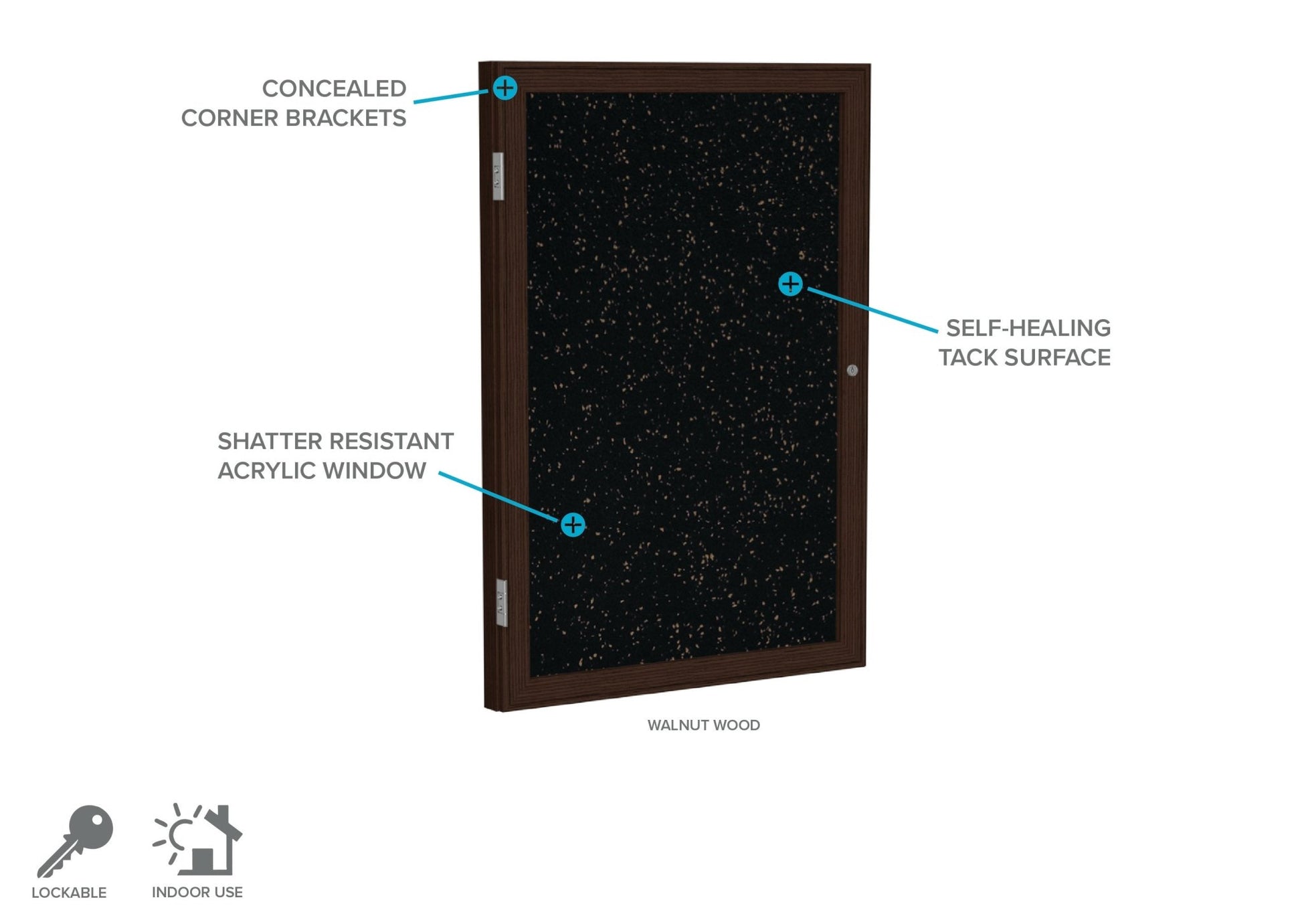 Ghent 1 Door Enclosed Recycled Rubber Bulletin Board, Walnut Wood Frame, 3'H x 2'W (GHE - PN13624TR - XX) - SchoolOutlet