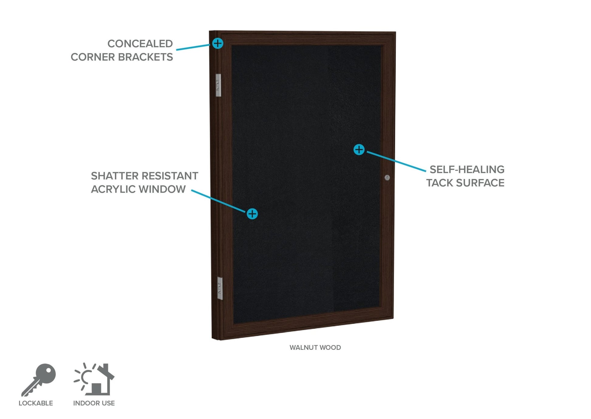 Ghent 1 Door Enclosed Recycled Rubber Bulletin Board, Walnut Wood Frame, 3'H x 2'W (GHE - PN13624TR - XX) - SchoolOutlet