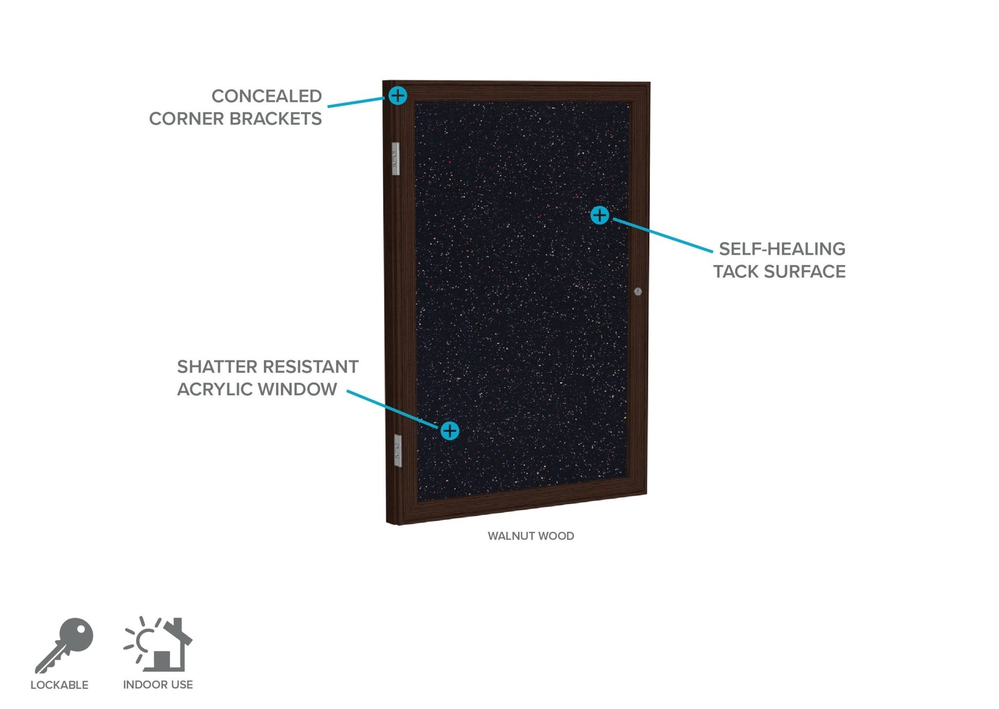 Ghent 1 Door Enclosed Recycled Rubber Bulletin Board, Walnut Wood Frame, 3'H x 2'W (GHE - PN13624TR - XX) - SchoolOutlet