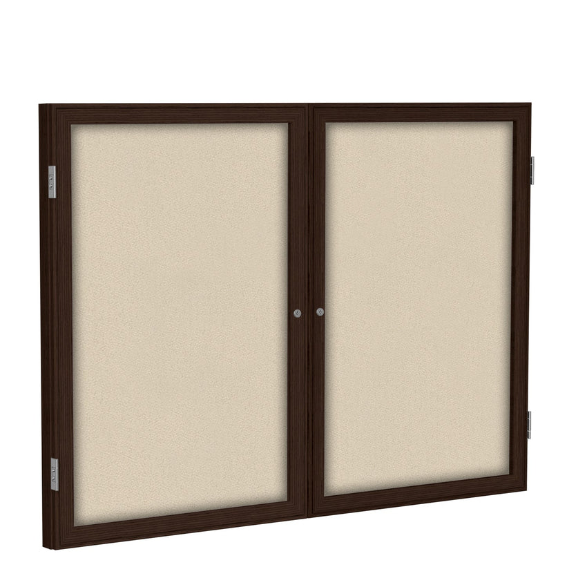 Ghent 2 Door Enclosed Fabric Bulletin Board, Walnut Wood Frame, 3'H x 4'W (GHE - PN23648F - XX) - SchoolOutlet