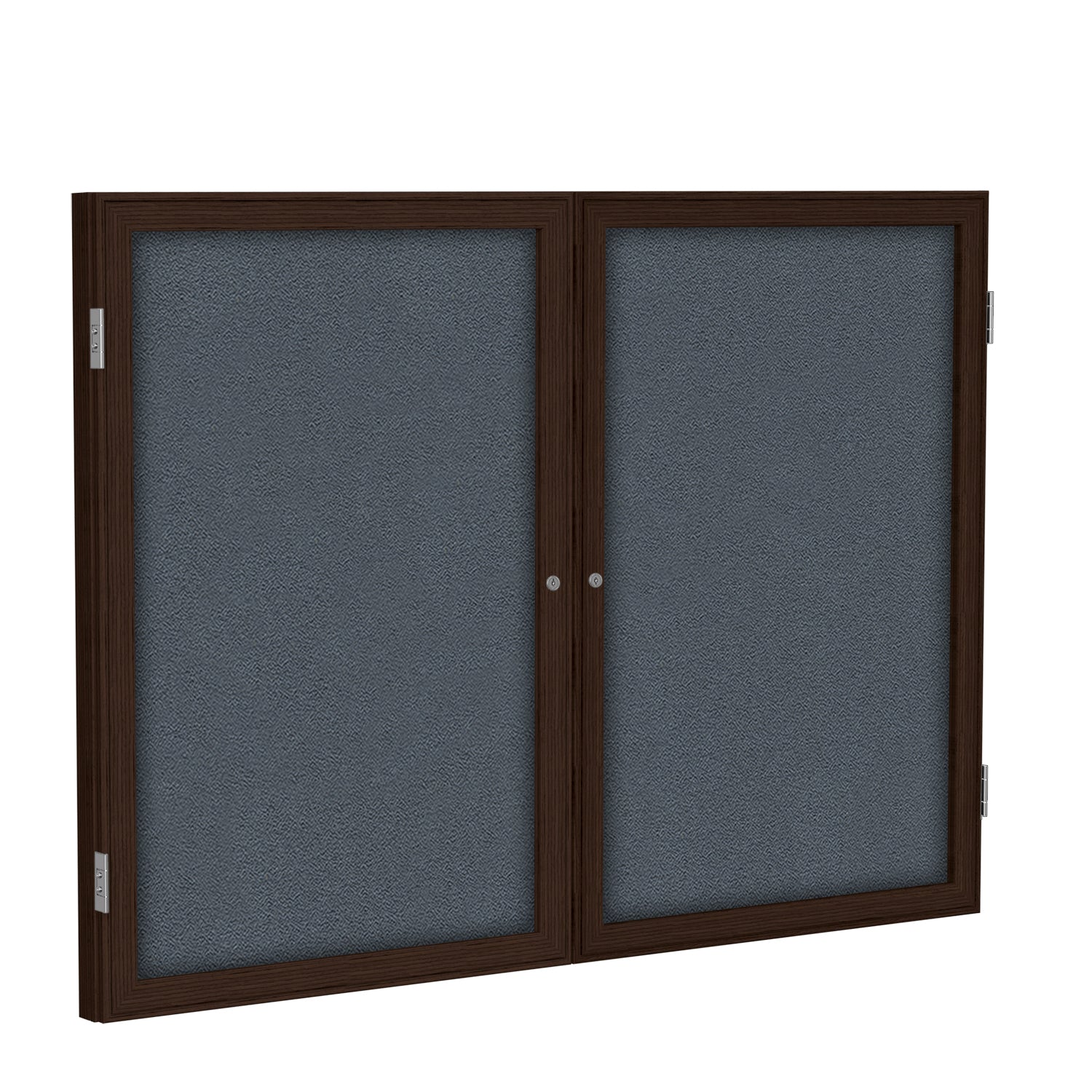 Ghent 2 Door Enclosed Fabric Bulletin Board, Walnut Wood Frame, 3'H x 4'W (GHE - PN23648F - XX) - SchoolOutlet