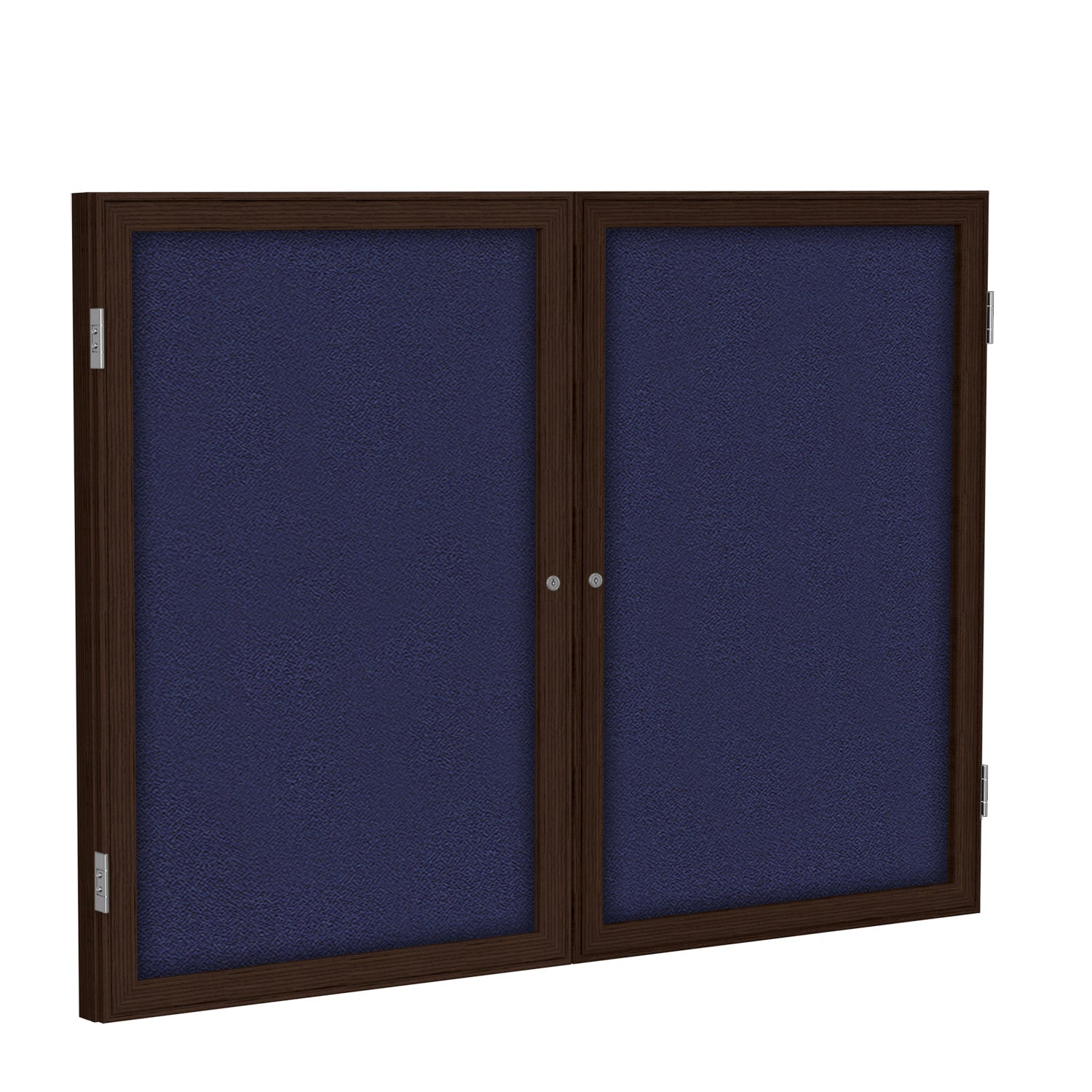 Ghent 2 Door Enclosed Fabric Bulletin Board, Walnut Wood Frame, 3'H x 4'W (GHE - PN23648F - XX) - SchoolOutlet