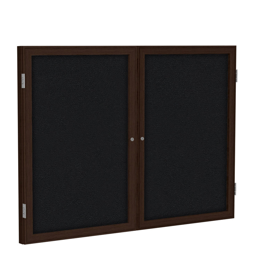 Ghent 2 Door Enclosed Fabric Bulletin Board, Walnut Wood Frame, 3'H x 4'W (GHE - PN23648F - XX) - SchoolOutlet