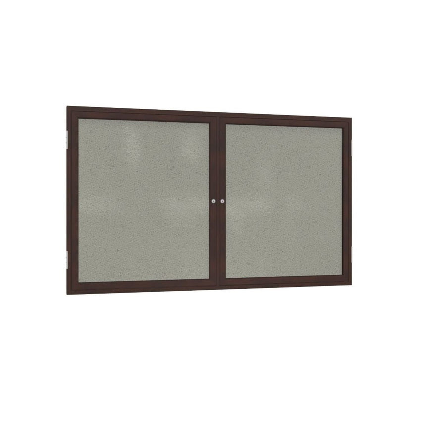 Ghent 2 Door Enclosed Fabric Bulletin Board, Walnut Wood Frame, 3'H x 4'W (GHE - PN23648F - XX) - SchoolOutlet