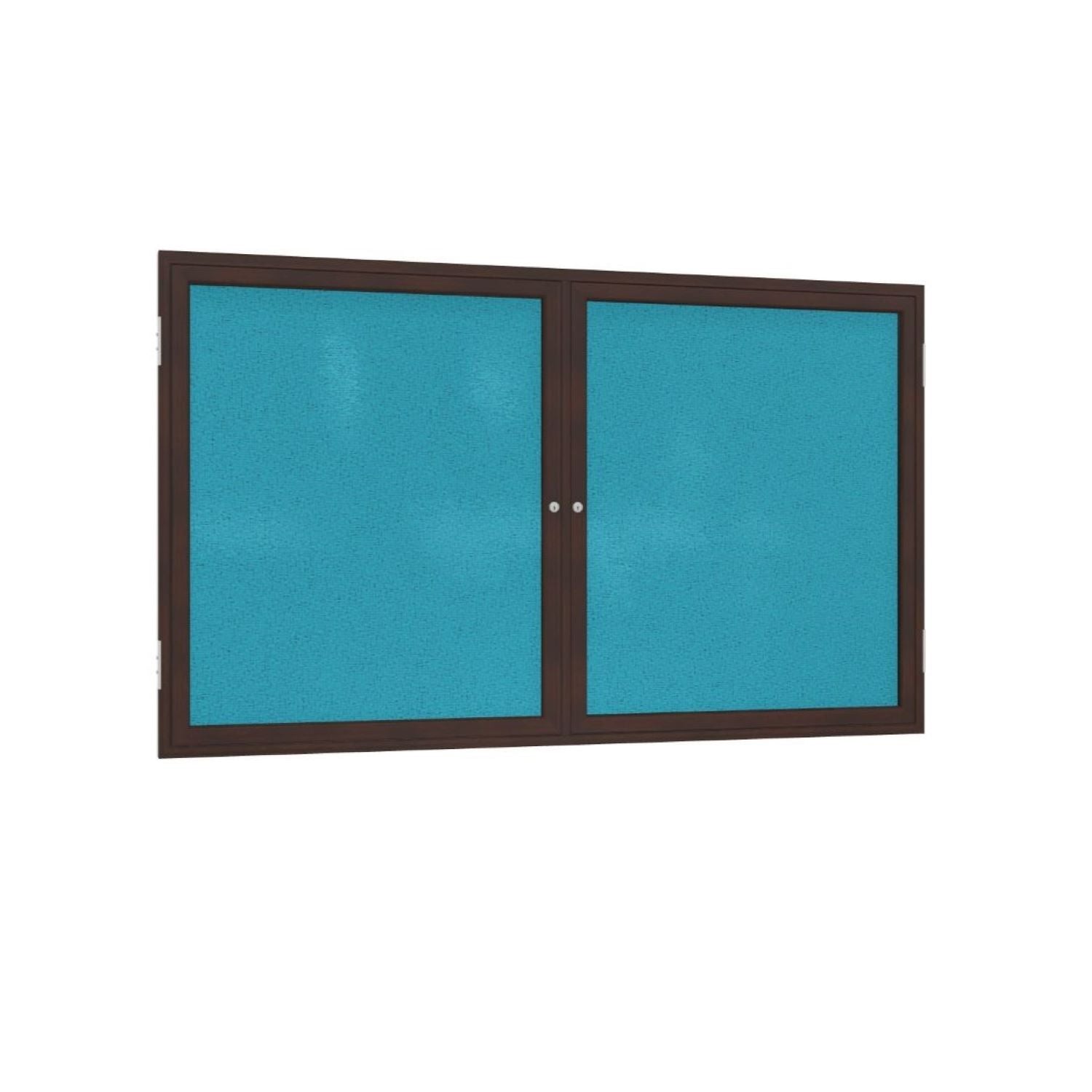 Ghent 2 Door Enclosed Fabric Bulletin Board, Walnut Wood Frame, 3'H x 4'W (GHE - PN23648F - XX) - SchoolOutlet