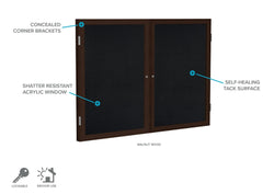 Ghent 2 Door Enclosed Recycled Rubber Bulletin Board, Walnut Wood Frame, 3'H x 4'W (GHE-PN23648TR-XX)