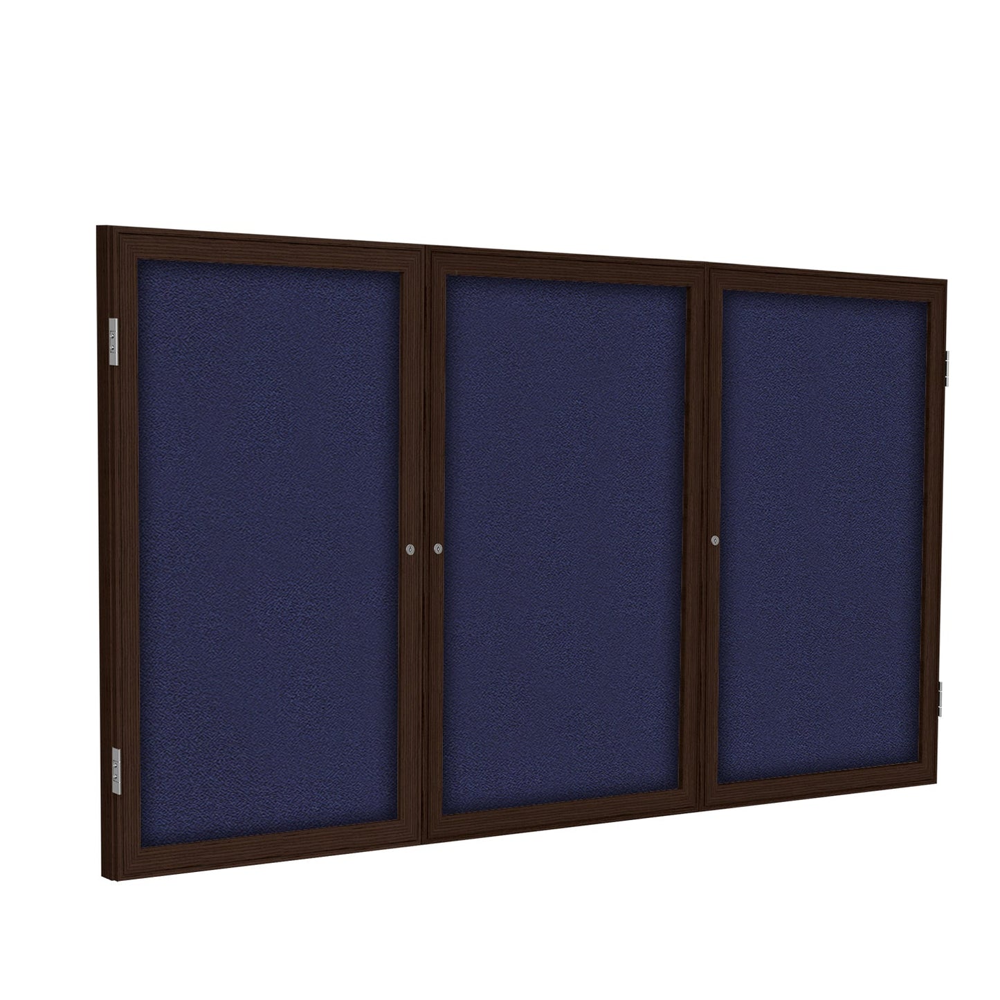 Ghent 3 Door Enclosed Fabric Bulletin Board, Walnut Wood Frame, 3'H x 6'W (GHE - PN33672F - XX) - SchoolOutlet