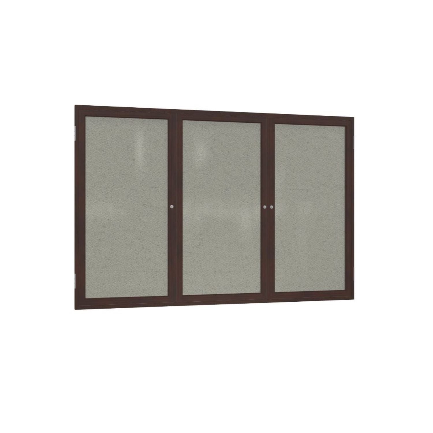 Ghent 3 Door Enclosed Fabric Bulletin Board, Walnut Wood Frame, 3'H x 6'W (GHE - PN33672F - XX) - SchoolOutlet