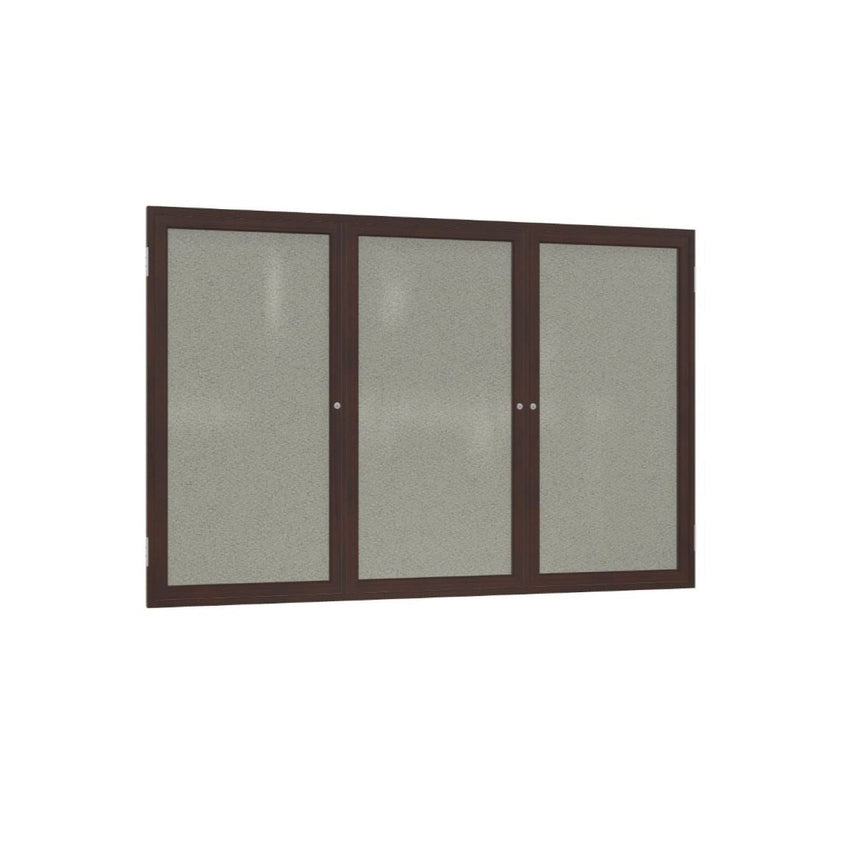 Ghent 3 Door Enclosed Fabric Bulletin Board, Walnut Wood Frame, 3'H x 6'W (GHE - PN33672F - XX) - SchoolOutlet