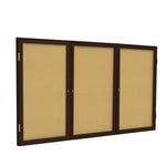 Ghent 3 Door Enclosed Natural Cork Bulletin Board, Walnut Wood Frame, 3'H x 6'W (GHE - PN33672K) - SchoolOutlet