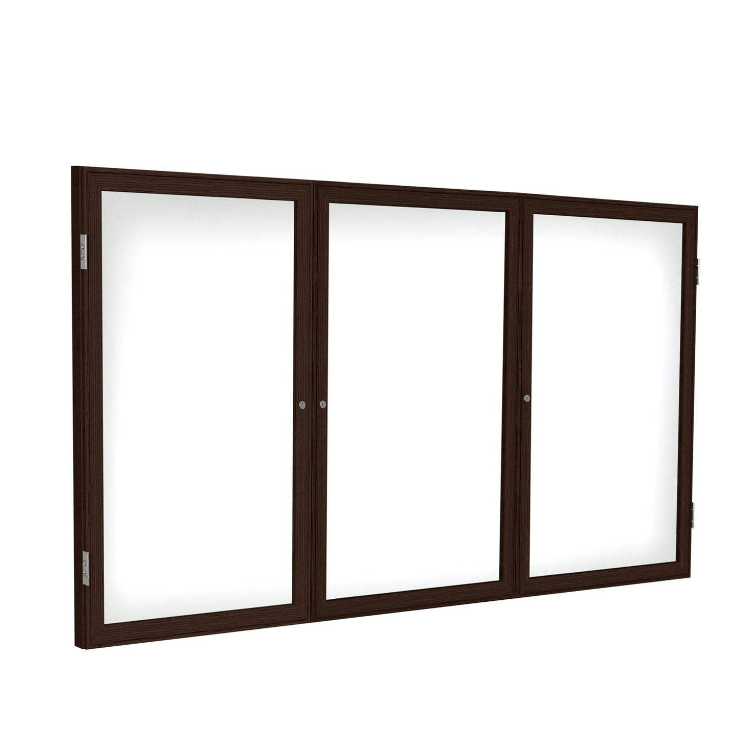 Ghent 3 Door Enclosed Porcelain Whiteboard, Magnetic, Walnut Wood Frame, 3'H x 6'W (GHE - PN33672M - M1) - SchoolOutlet