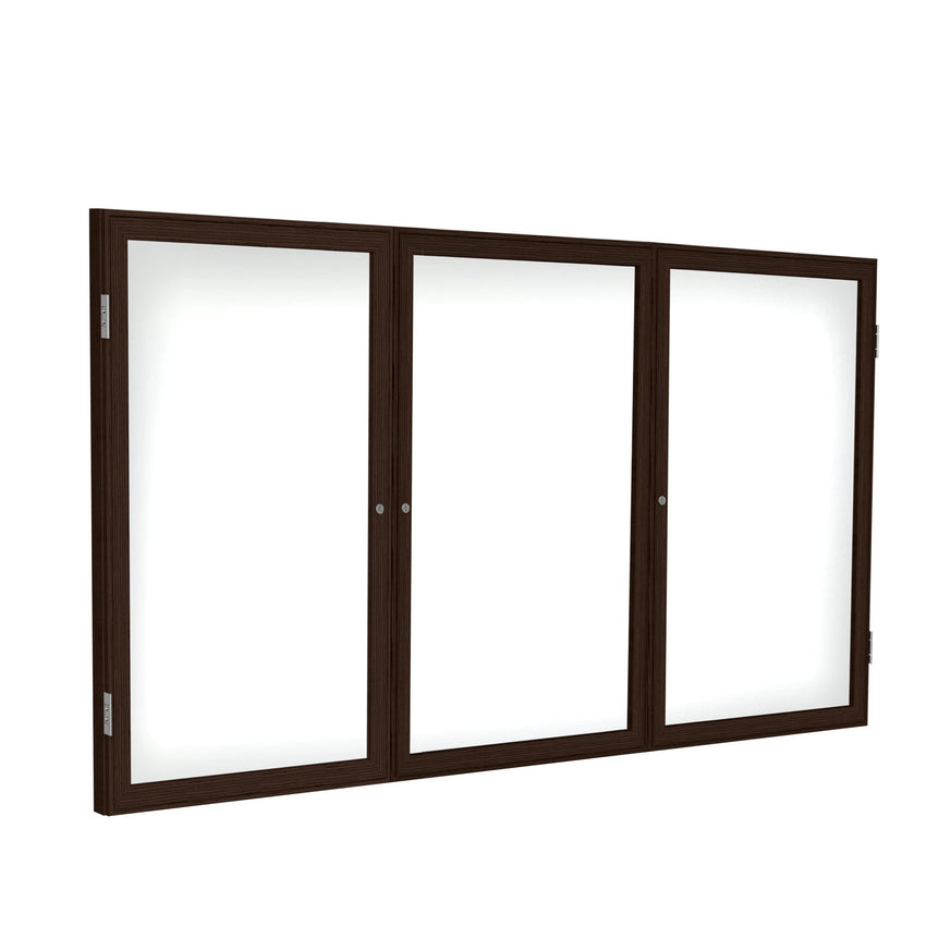 Ghent 3 Door Enclosed Porcelain Whiteboard, Magnetic, Walnut Wood Frame, 3'H x 6'W (GHE - PN33672M - M1) - SchoolOutlet