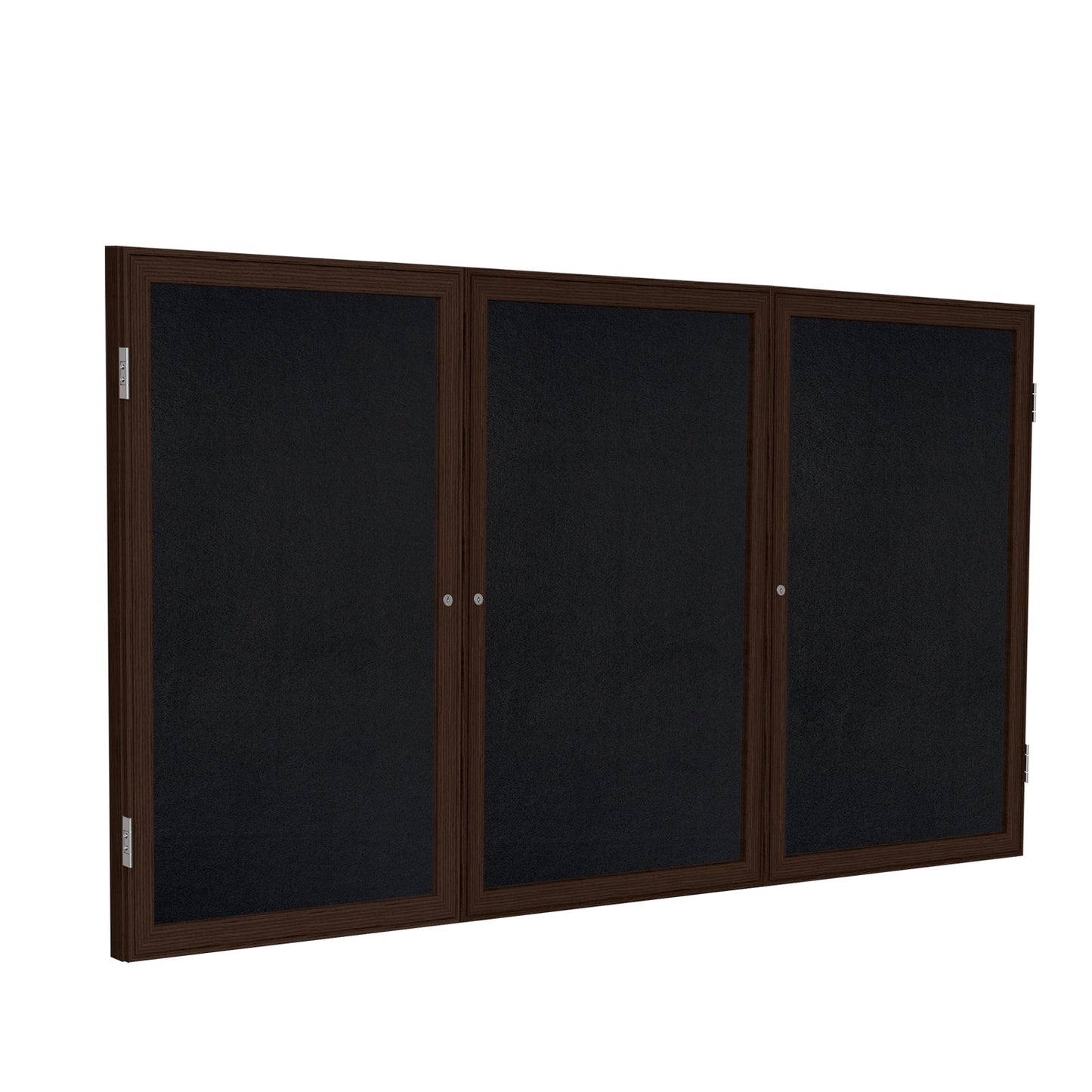 Ghent 3 Door Enclosed Recycled Rubber Bulletin Board, Walnut Wood Frame, 3'H x 6'W (GHE - PN33672TR - XX) - SchoolOutlet