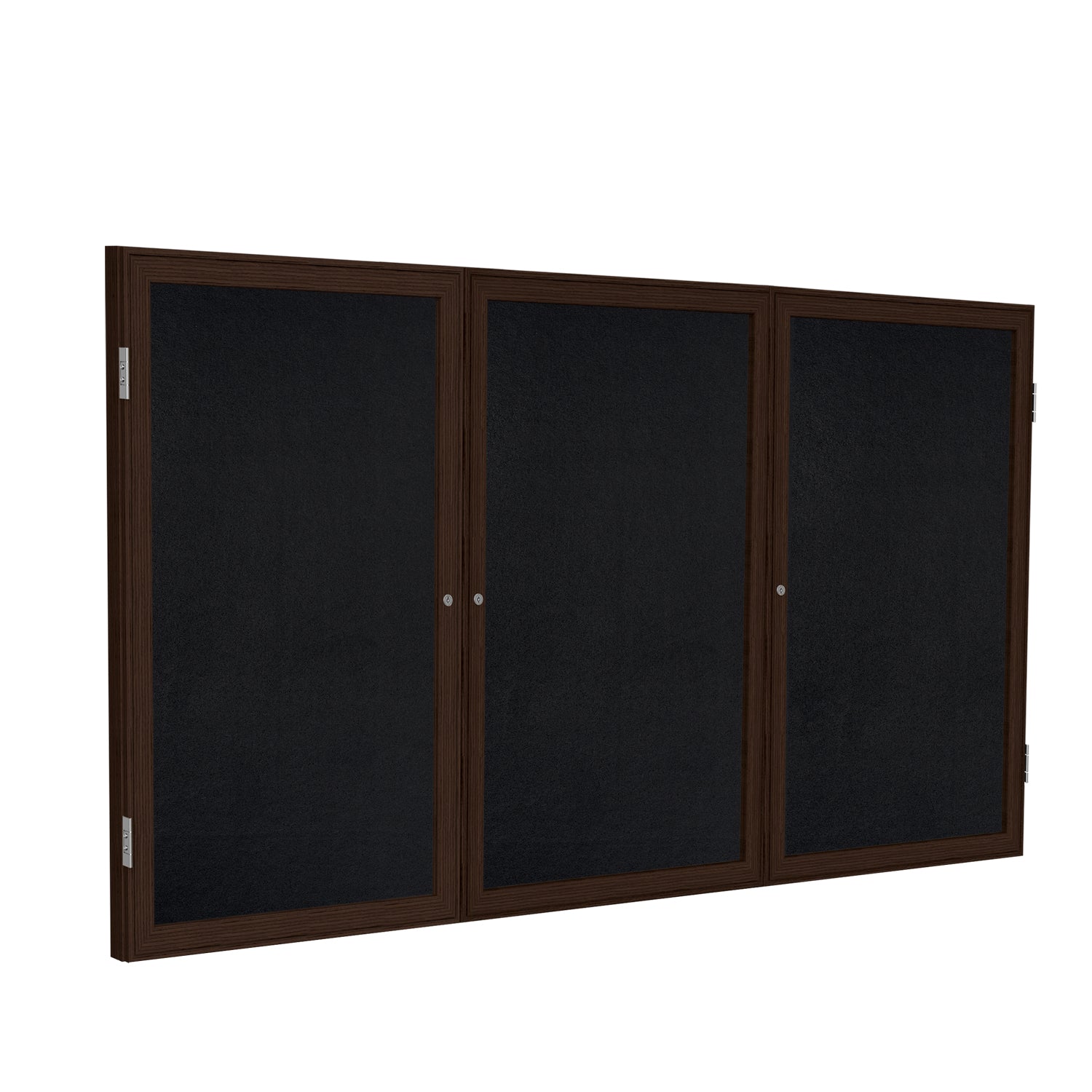 Ghent 3 Door Enclosed Recycled Rubber Bulletin Board, Walnut Wood Frame, 3'H x 6'W (GHE - PN33672TR - XX) - SchoolOutlet