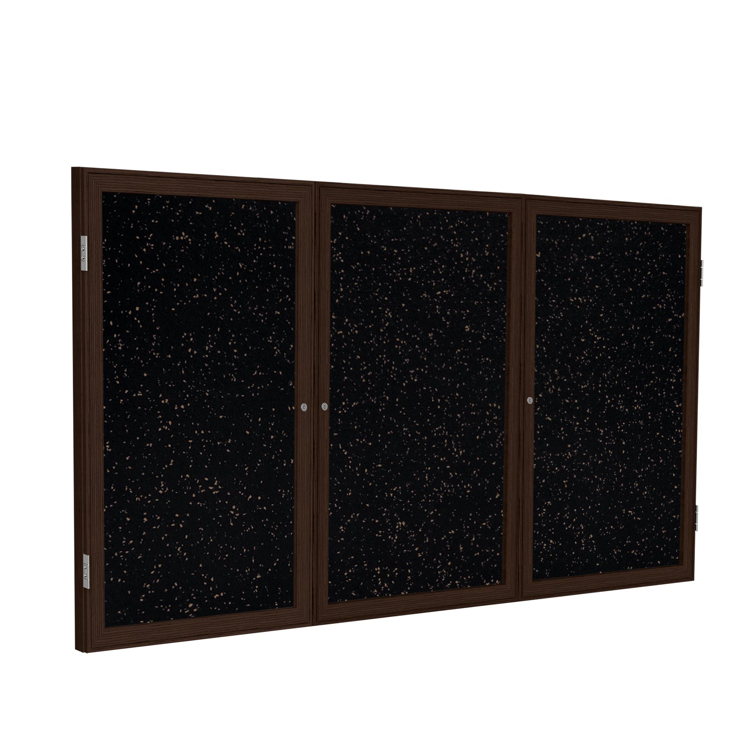 Ghent 3 Door Enclosed Recycled Rubber Bulletin Board, Walnut Wood Frame, 3'H x 6'W (GHE - PN33672TR - XX) - SchoolOutlet