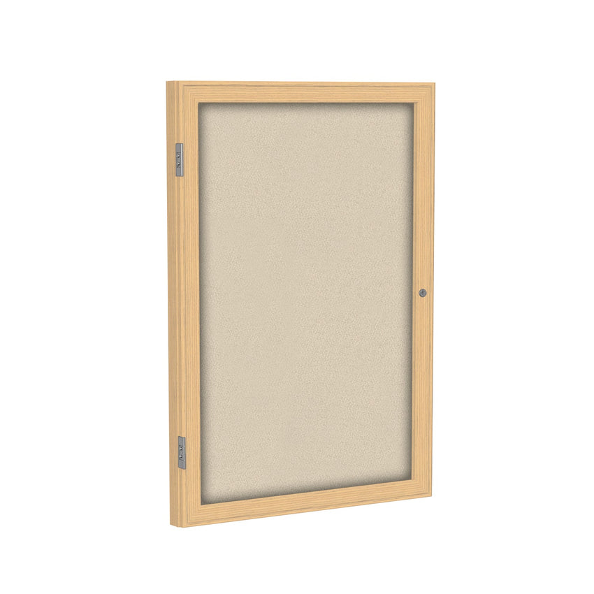 Ghent 1 Door Enclosed Fabric Bulletin Board, Oak Wood Frame, 3'H x 2'W (GHE - PW13624F - XX) - SchoolOutlet