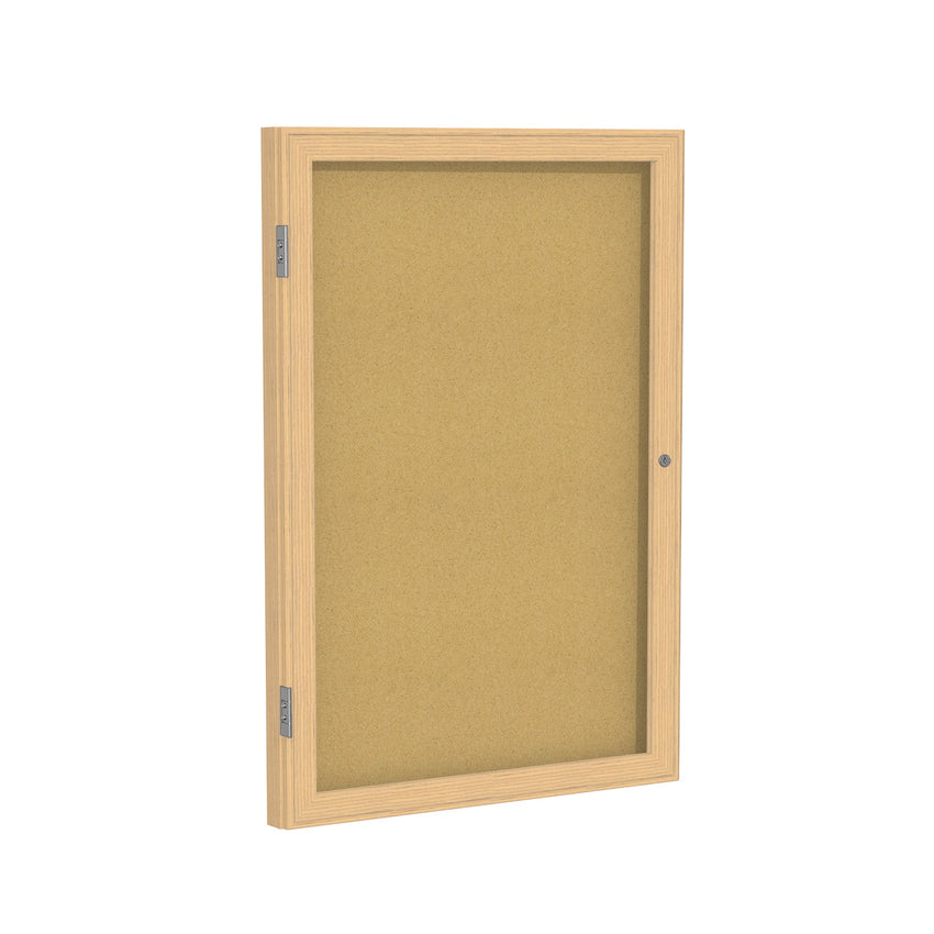 Ghent 1 Door Enclosed Natural Cork Bulletin Board, Oak Wood Frame, 3'H x 2'W (GHE - PW13624K) - SchoolOutlet