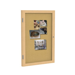 Ghent 1 Door Enclosed Natural Cork Bulletin Board, Oak Wood Frame, 3'H x 2'W (GHE-PW13624K)