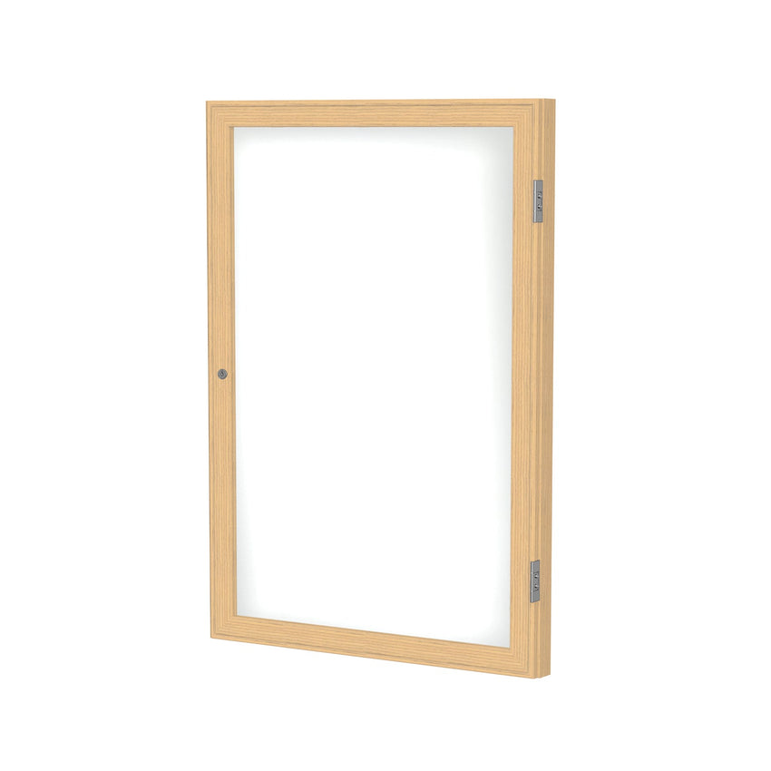 Ghent 1 Door Enclosed Porcelain Whiteboard, Magnetic, Oak Wood Frame, 3'H x 2'W (GHE - PW13624M - M1) - SchoolOutlet