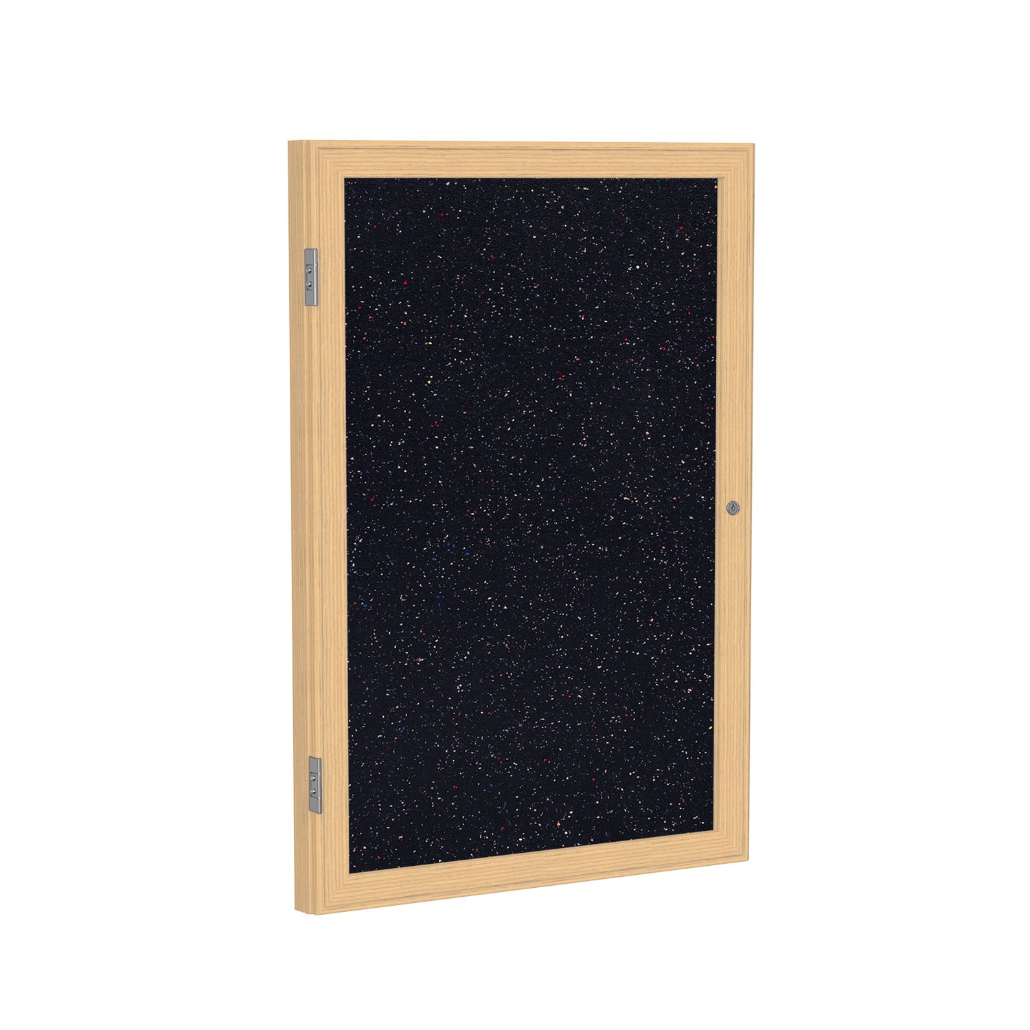 Ghent 1 Door Enclosed Recycled Rubber Bulletin Board, Oak Wood Frame, 3'H x 2'W (GHE - PW13624TR - XX) - SchoolOutlet