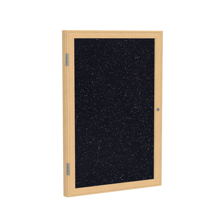 Ghent 1 Door Enclosed Recycled Rubber Bulletin Board, Oak Wood Frame, 3'H x 2'W (GHE - PW13624TR - XX) - SchoolOutlet