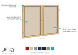 Ghent 2 Door Enclosed Fabric Bulletin Board, Oak Wood Frame, 3'H x 4'W (GHE-PW23648F-XX)