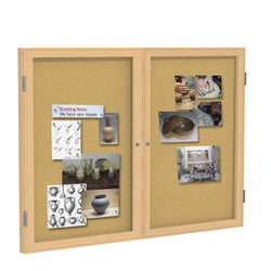 Ghent 2 Door Enclosed Natural Cork Bulletin Board, Oak Wood Frame, 3'H x 4'W (GHE-PW23648K)