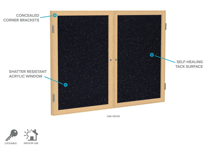 Ghent 2 Door Enclosed Recycled Rubber Bulletin Board, Oak Wood Frame, 3'H x 4'W (GHE - PW23648TR - XX) - SchoolOutlet