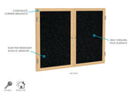 Ghent 2 Door Enclosed Recycled Rubber Bulletin Board, Oak Wood Frame, 3'H x 4'W (GHE - PW23648TR - XX) - SchoolOutlet