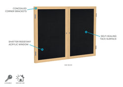 Ghent 2 Door Enclosed Recycled Rubber Bulletin Board, Oak Wood Frame, 3'H x 4'W (GHE-PW23648TR-XX)