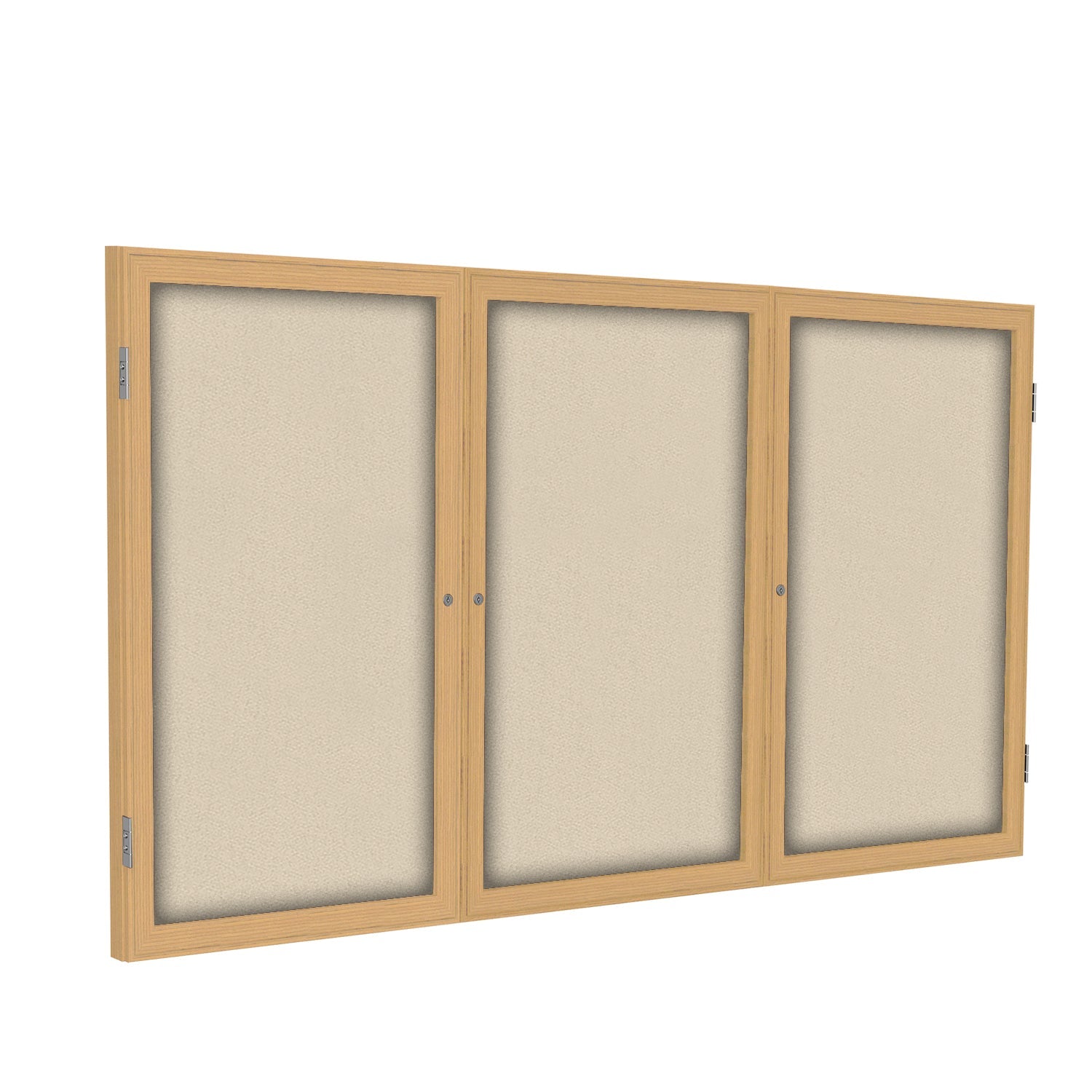 Ghent 3 Door Enclosed Fabric Bulletin Board, Oak Wood Frame, 3'H x 6'W (GHE - PW33672F - XX) - SchoolOutlet