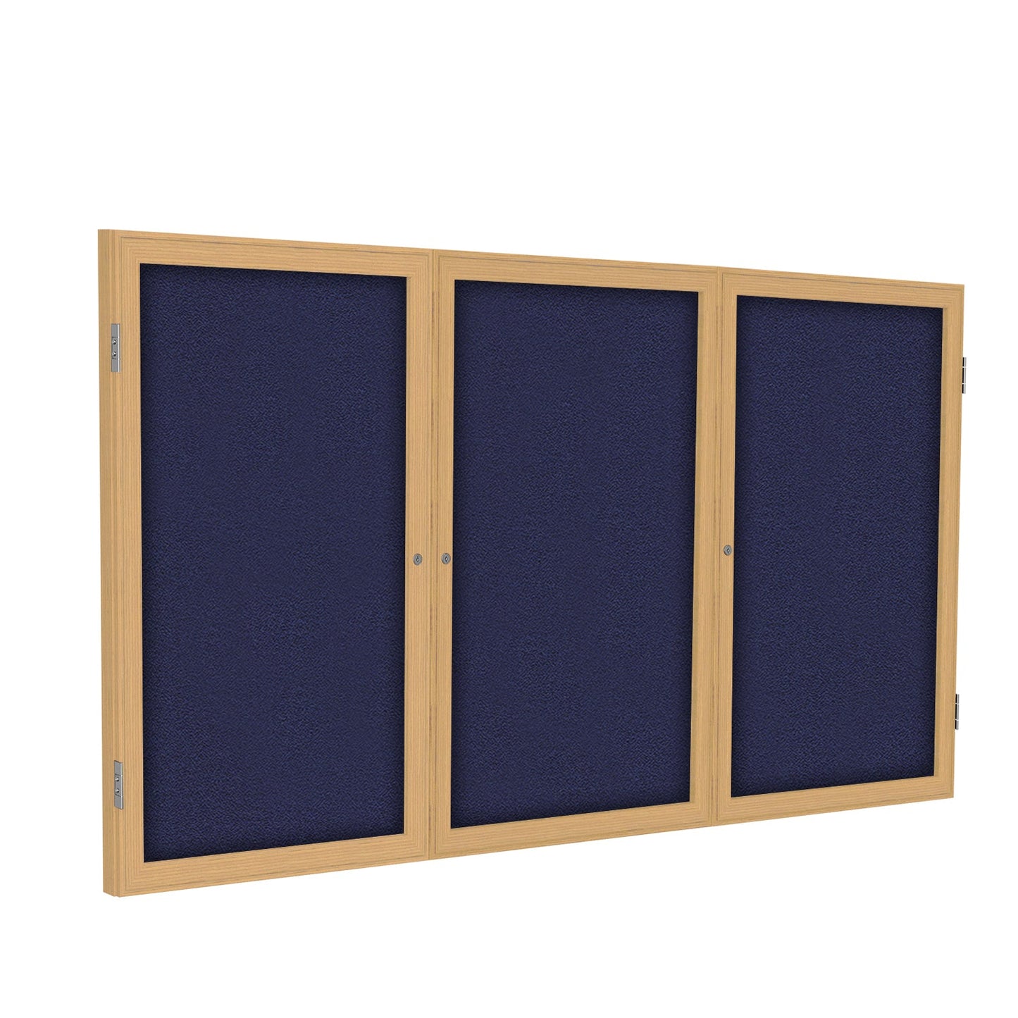 Ghent 3 Door Enclosed Fabric Bulletin Board, Oak Wood Frame, 3'H x 6'W (GHE - PW33672F - XX) - SchoolOutlet